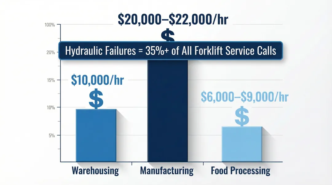 Forklift downtime cost per hour by facility type comparison infographic