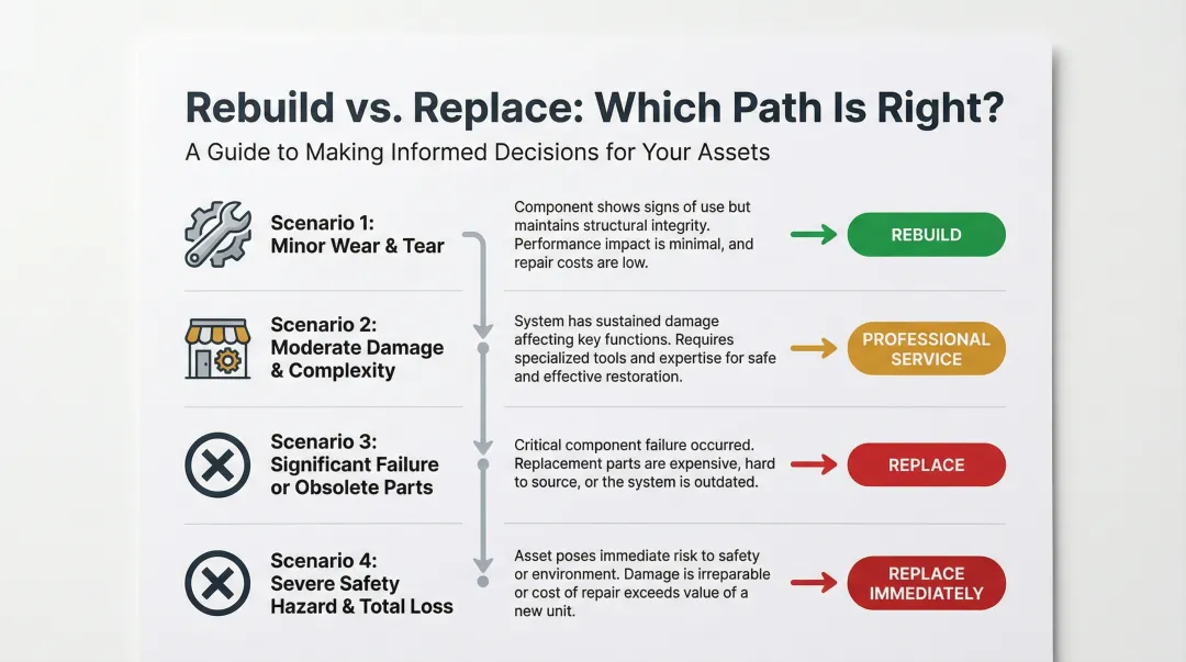 Farmall Cub hydraulic pump rebuild versus replace four-scenario decision flowchart