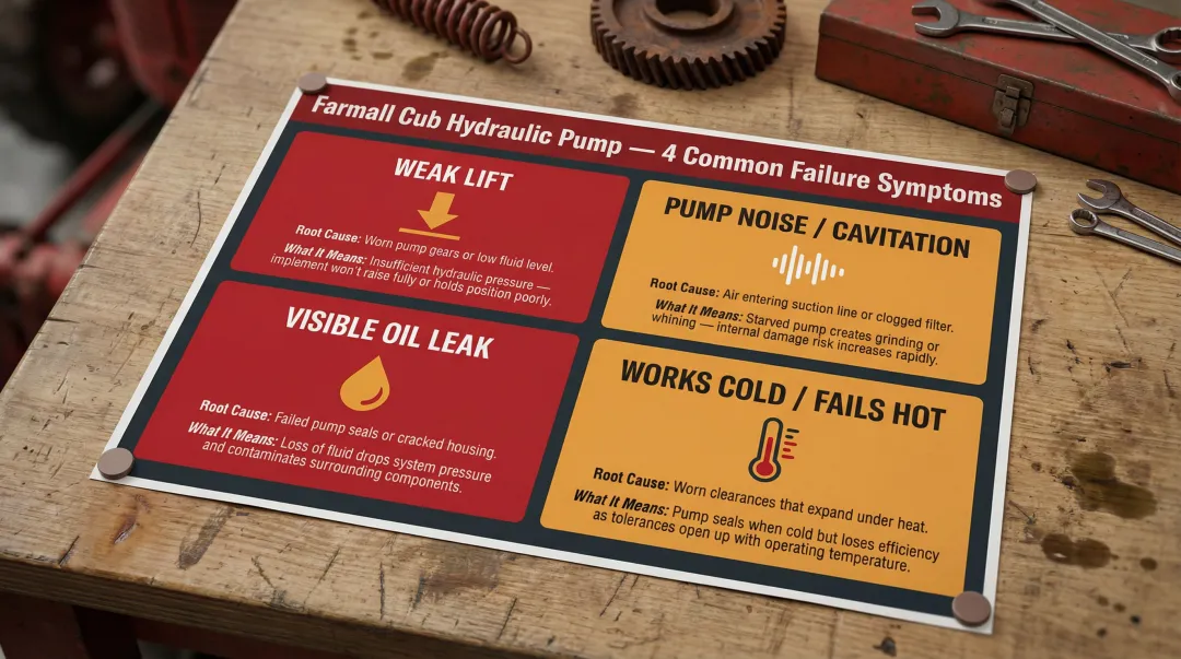 Farmall Cub hydraulic pump failure symptoms diagnosis visual guide