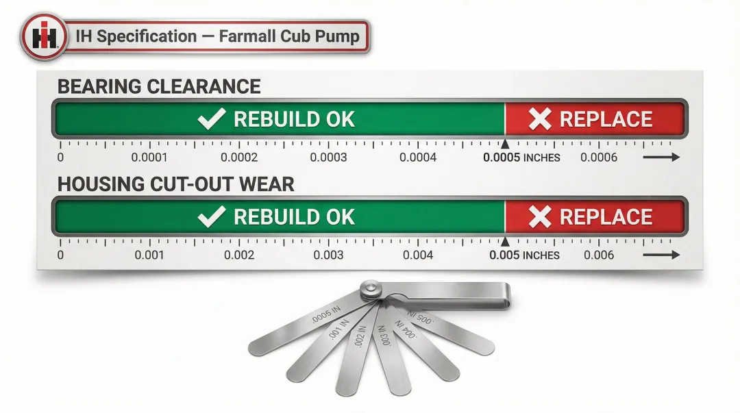 Farmall Cub hydraulic pump clearance measurement specs rebuild or replace thresholds