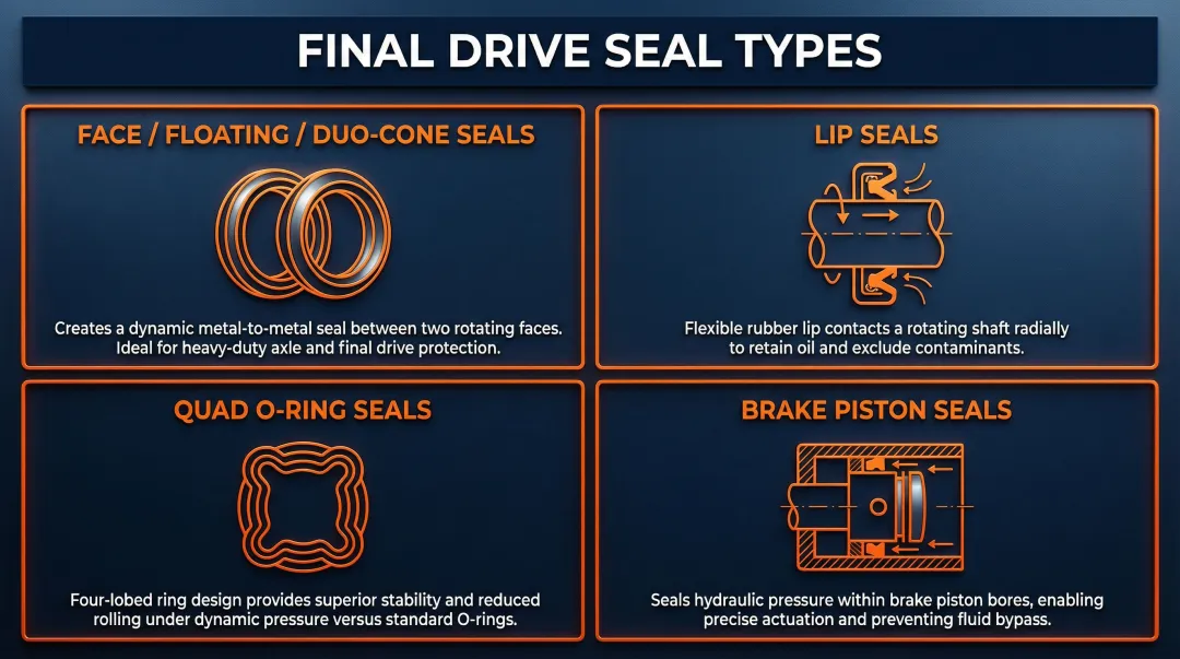 Four final drive seal types roles and locations comparison infographic