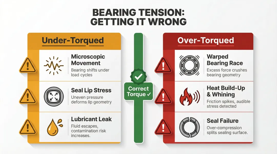 Bearing tension adjustment consequences under-torque versus over-torque comparison chart