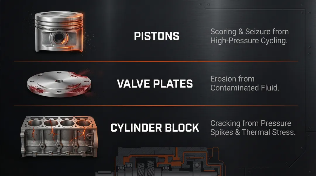 Three excavator travel motor internal components and their failure modes