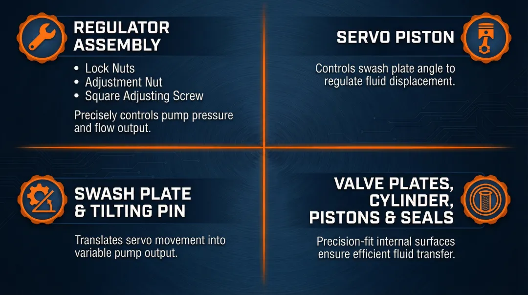 Kawasaki K3V112DT hydraulic pump four key component groups diagram