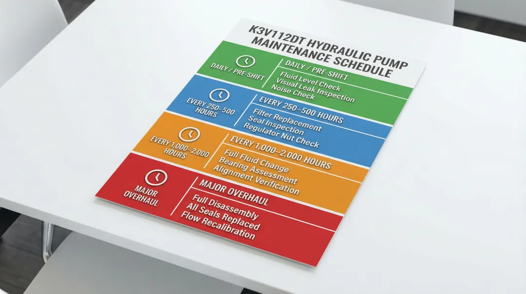 K3V112DT hydraulic pump maintenance schedule four interval timeline infographic