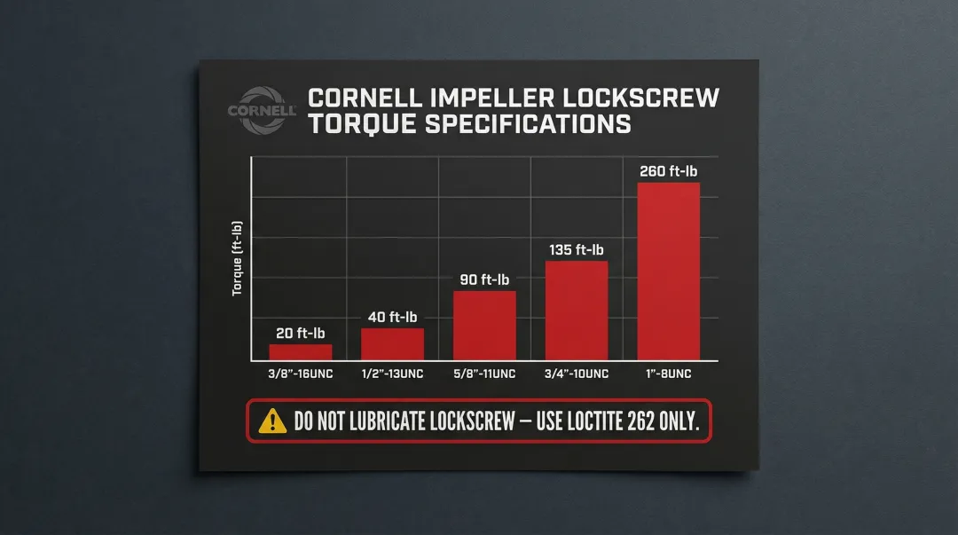 Cornell pump impeller lockscrew torque specifications by thread size comparison chart
