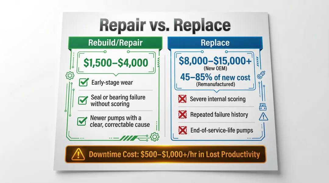 Excavator hydraulic pump repair versus replacement cost comparison and decision guide
