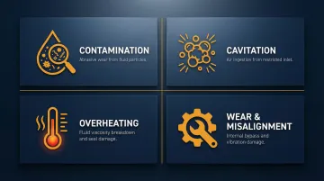 Four root causes of excavator hydraulic pump failure contamination cavitation overheating wear