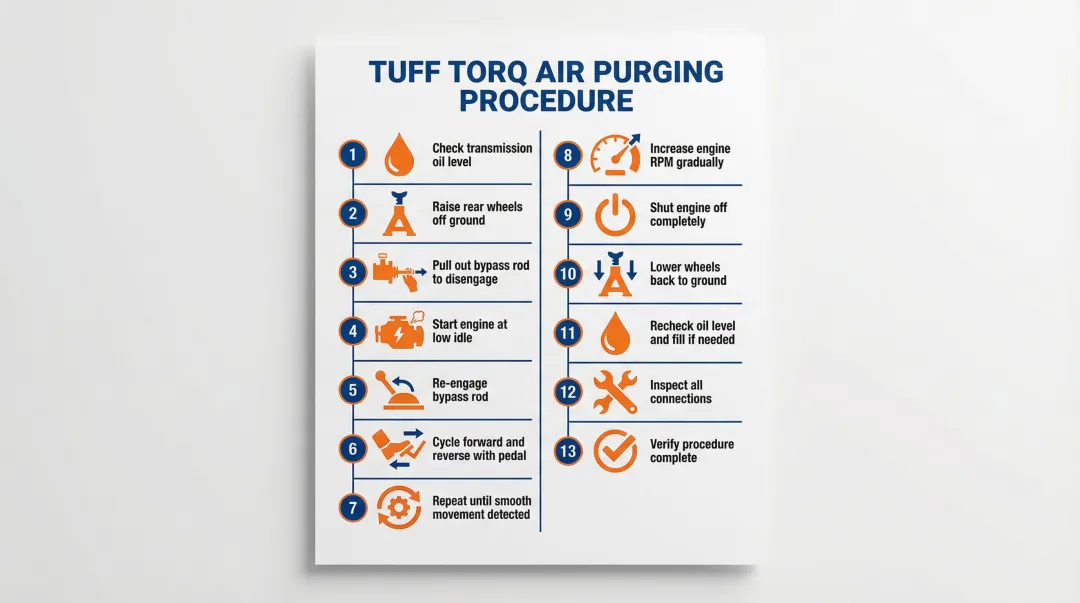 13-step hydrostatic transmission air purging procedure process flow diagram