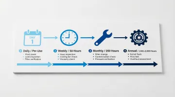Kawasaki hydraulic pump maintenance schedule four-interval timeline infographic