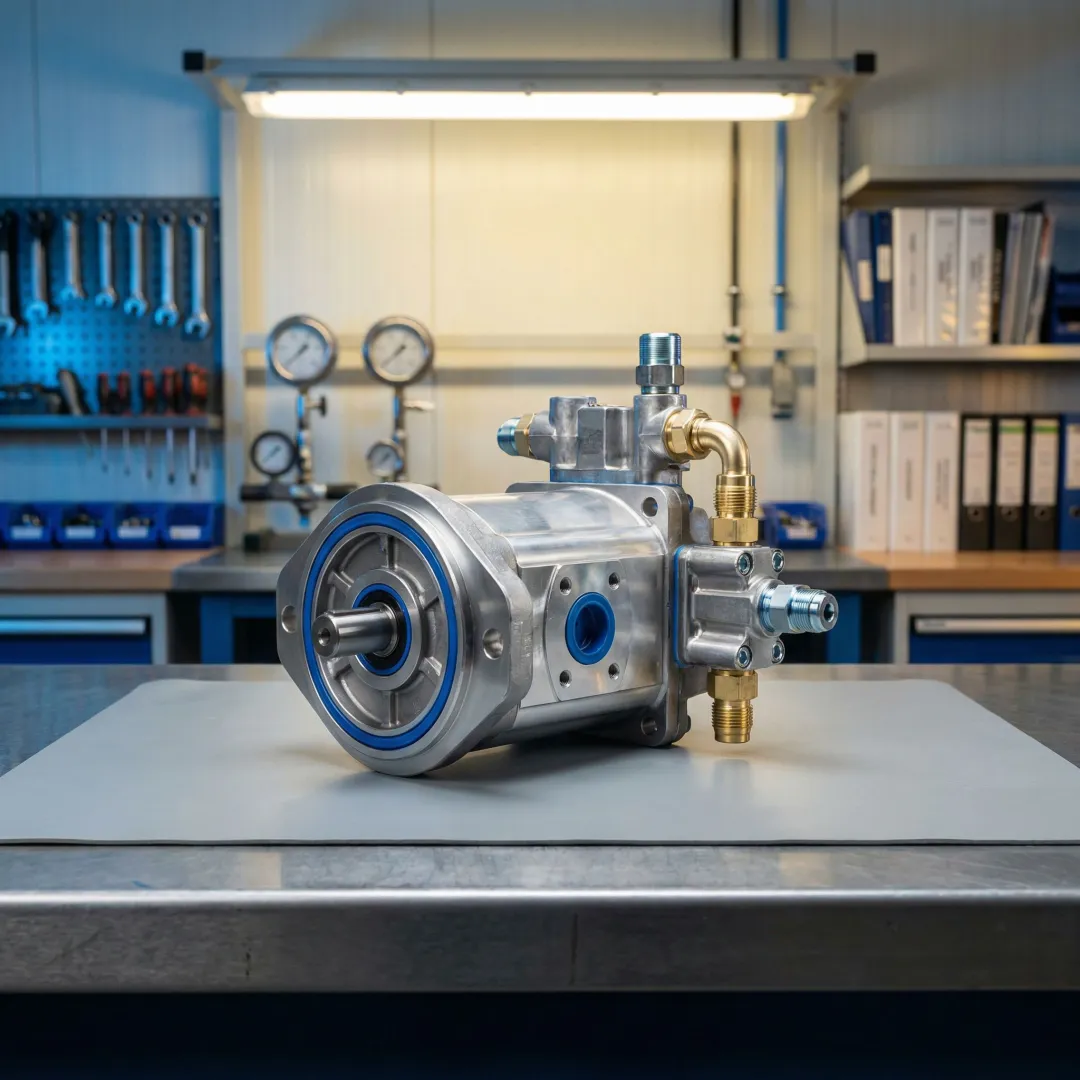Rebuilt forklift hydraulic pump ready for reinstallation