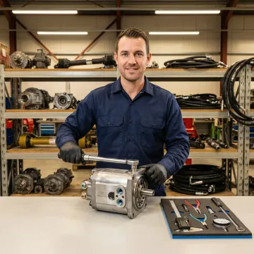 CNH remanufacturing technician rebuilding a hydrostatic pump to OEM specifications