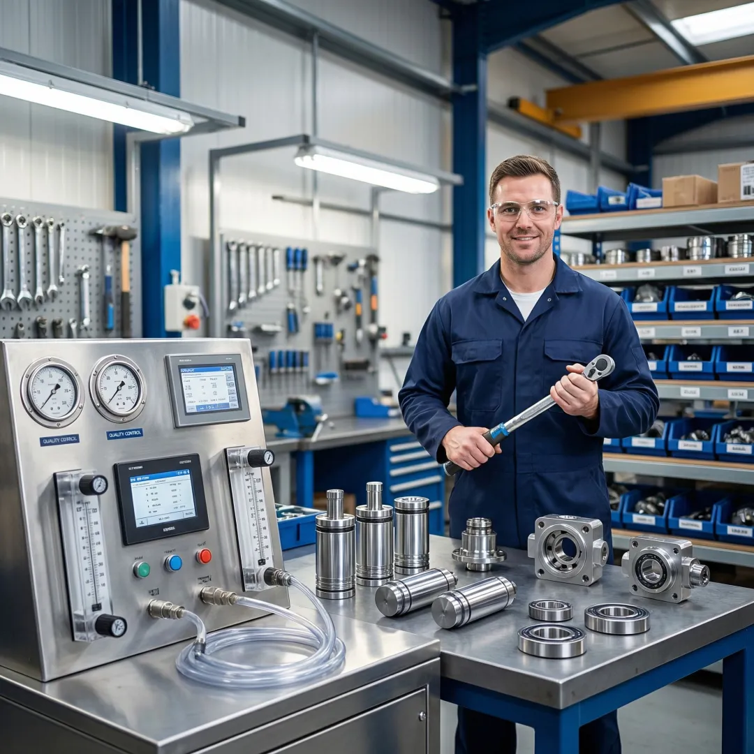 Hydraulic pump repair facility with testing equipment