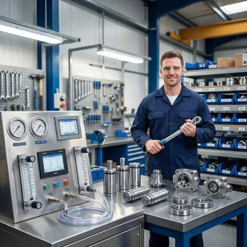 Hydraulic pump repair facility with testing equipment