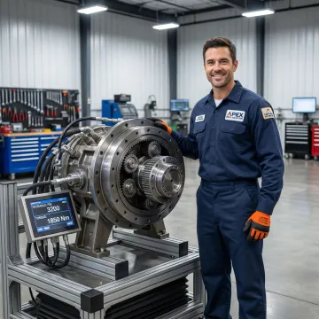 Technician performing precision testing on rebuilt final drive assembly