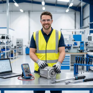 Technician repairing servo motor in Maryland industrial facility