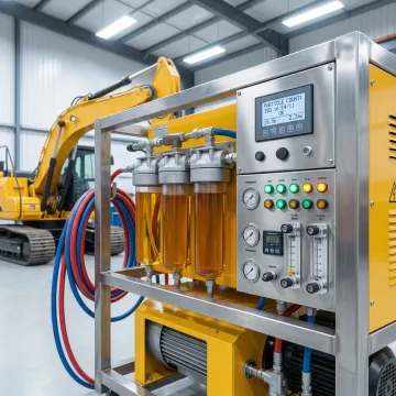 Hydraulic system flushing process with contamination testing equipment