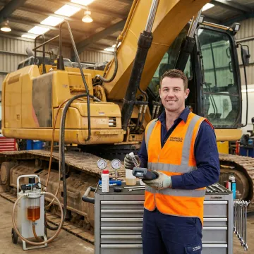 Professional hydraulic system flushing service on heavy equipment