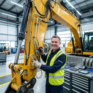 Heavy construction equipment being repaired in Bel Air, Maryland workshop