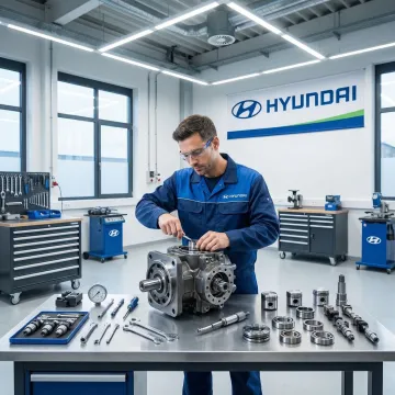 Hydraulic motor repair technician rebuilding a hydrostatic motor in a Pennsylvania repair facility