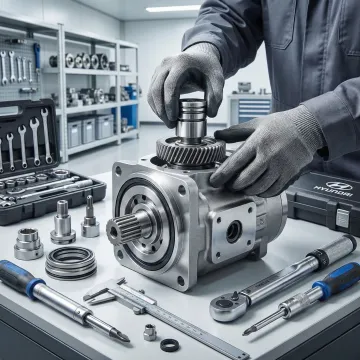 Hydrostatic pump motor rebuild service in progress