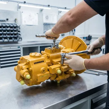 Liebherr hydraulic motor being professionally serviced by expert technician
