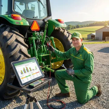 Farm equipment hydraulic repair specialist working on tractor in Butler, PA agricultural setting