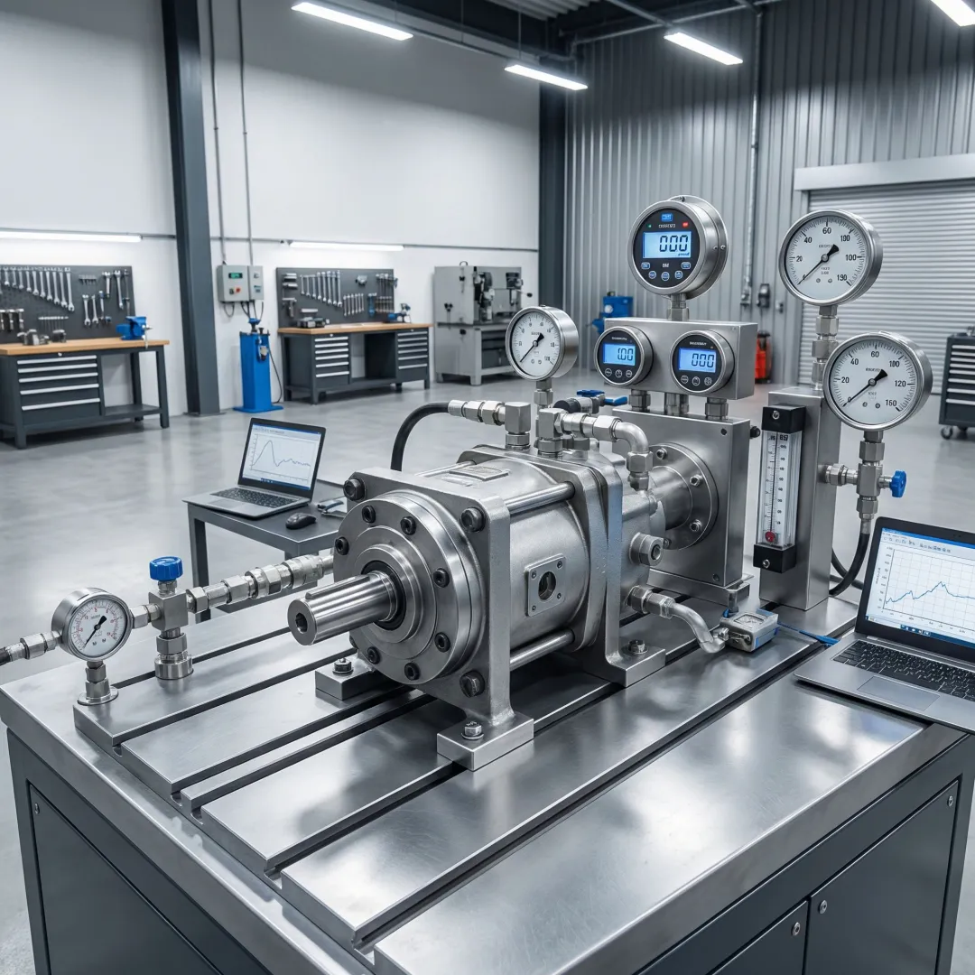 Hydraulic pump being tested on precision diagnostic equipment