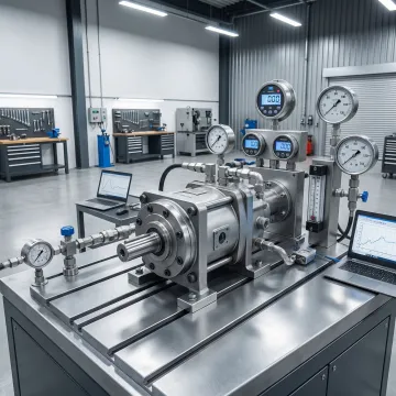 Hydraulic pump being tested on precision diagnostic equipment