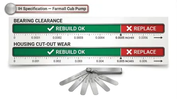 Farmall Cub hydraulic pump clearance measurement specs rebuild or replace thresholds