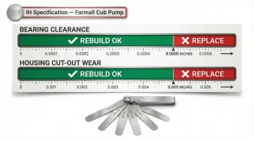 Farmall Cub hydraulic pump clearance measurement specs rebuild or replace thresholds