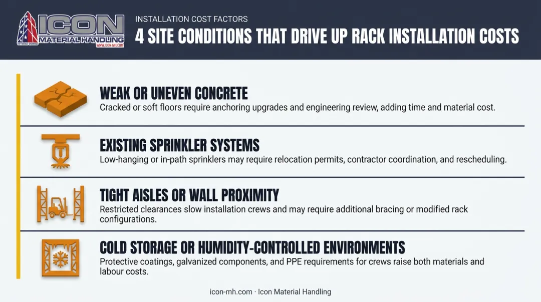 Four site conditions that increase warehouse rack installation cost and complexity