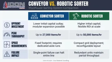 Conveyor sorter versus robotic sorter side-by-side comparison across four key dimensions