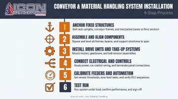 Six-step bulk material handling system installation sequence from anchoring to test run