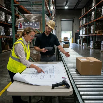 Consultants planning warehouse automation layout