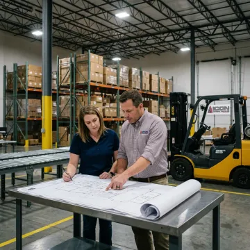 Warehouse fitout team reviewing storage layout