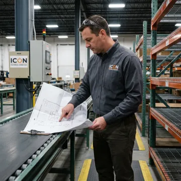 Warehouse automation consultant reviewing facility layout