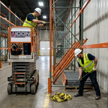 Crew removing warehouse racking and equipment