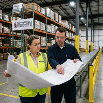 Warehouse engineering team planning material handling layout