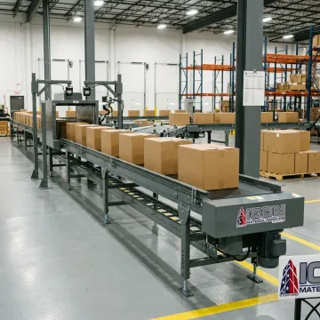 Conveyor belt barcode scanning system in a warehouse