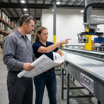 Automation specialists planning a manufacturing workflow