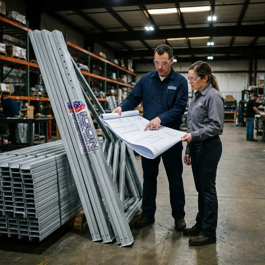 Industrial team reviewing custom rack plans