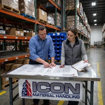 Warehouse team reviewing storage bin order details