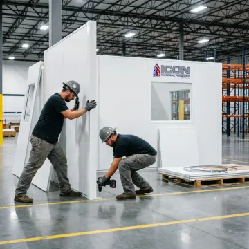 Modular office installation inside a warehouse