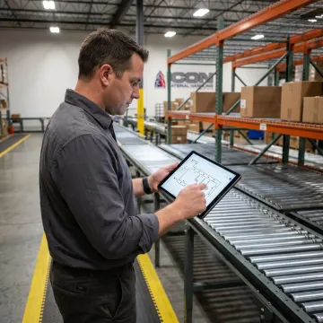 Consultant planning conveyor workflow in warehouse