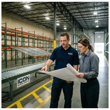 Warehouse team planning racking installation