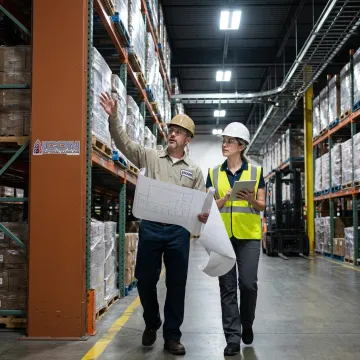 Warehouse layout assessment with racking and conveyors