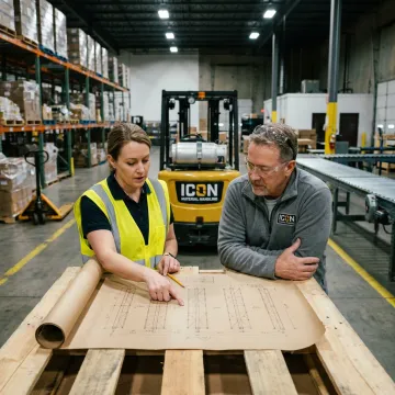 Warehouse team reviewing expansion layout