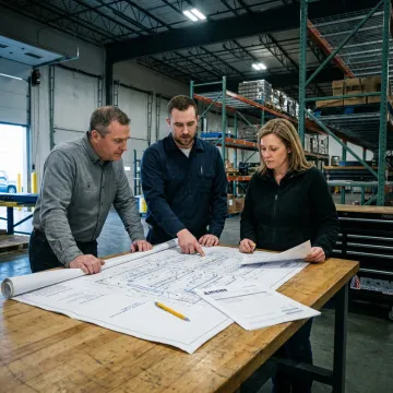 Warehouse team reviewing fit-out estimate