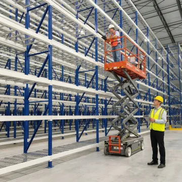 Warehouse team inspecting newly installed pallet racking system